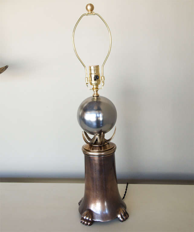 Late 20th Century Mid-Century Brutalist Pair of Brass and Polished Nickel Table Lamps